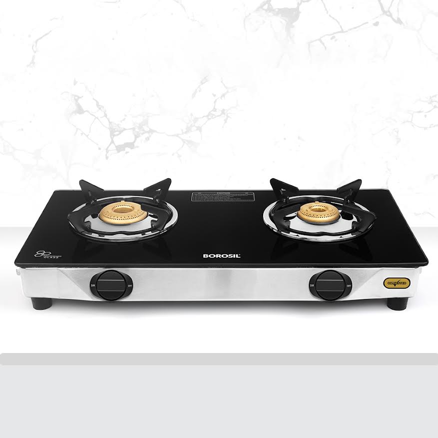 My Borosil Cooktop 2 Burners (1 Large & 1 Small) Borosil Blaze Glass-top Gas stove, 2 Burners